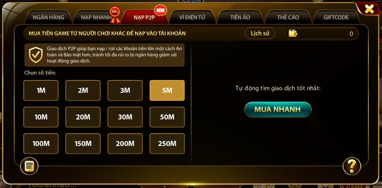 Hướng dẫn nạp P2P tại HitClub