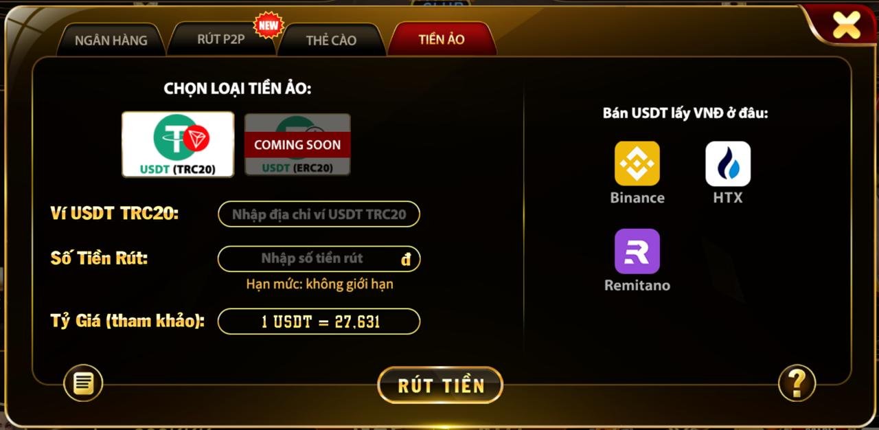 Hướng dẫn rút USDT tại HitClub
