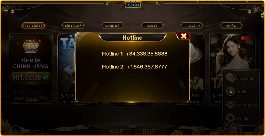 Minh họa hotline HitClub tại Việt Nam