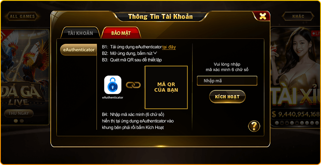 Minh họa thiết lập xác thực hai lớp